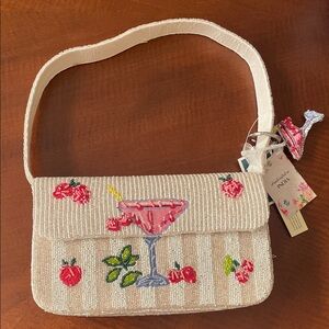 Beaded White Cocktail Martini Embroidered Shoulder Bag Purse